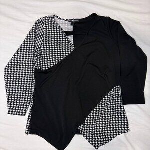 Ashley Stewart Women’s Houndstooth Black Top 18/20 Long Sleeve Stretch Blouse